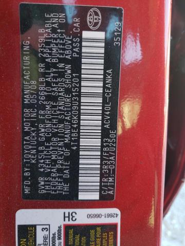 Photo 10 from auction – 2009 TOYOTA CAMRY BASE with VIN 4T1BE46K09U315201