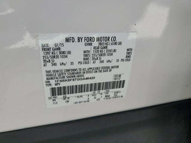 Photo 10 from auction – 2016 FORD EXPLORER L with VIN 1FM5K8F87GGA46420