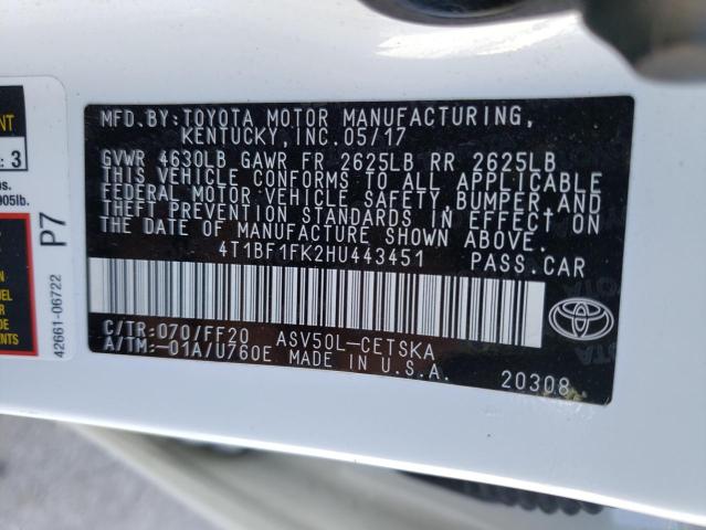 Photo 10 from auction – 2017 TOYOTA CAMRY LE with VIN 4T1BF1FK2HU443451