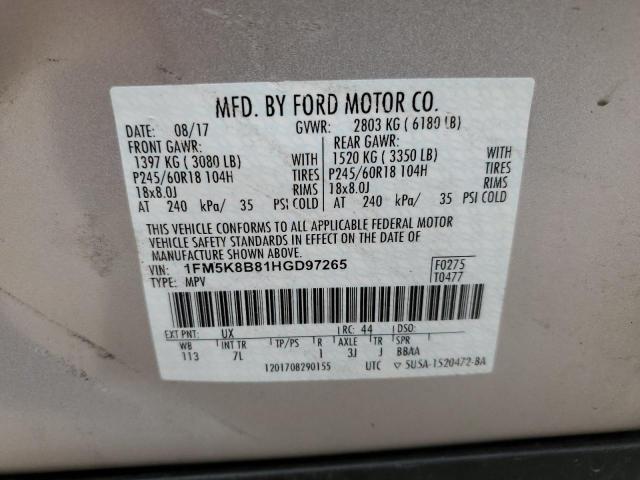 Photo 10 from auction – 2017 FORD EXPLORER with VIN 1FM5K8B81HGD97265