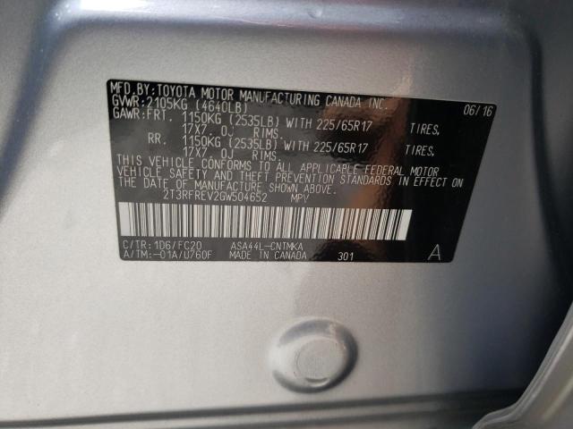 Photo 10 from auction – 2016 TOYOTA RAV4 XLE with VIN 2T3RFREV2GW504652