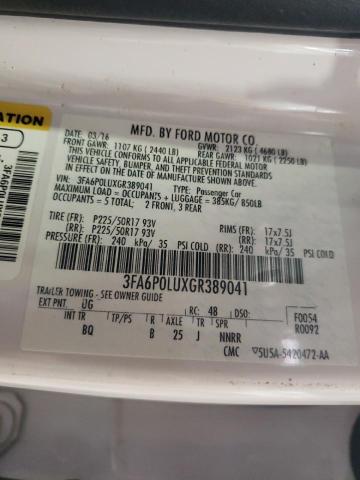 Photo 10 from auction – 2016 FORD FUSION SE with VIN 3FA6P0LUXGR389041