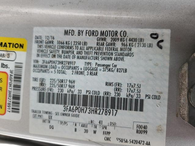 Photo 10 from auction – 2017 FORD FUSION SE with VIN 3FA6P0H73HR278917