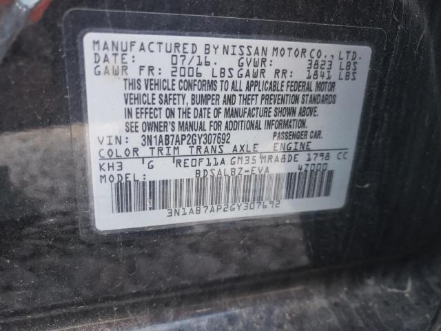 Photo 10 from auction – 2016 NISSAN SENTRA S with VIN 3N1AB7AP2GY307692