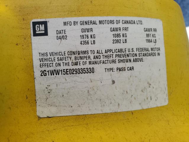 Photo 10 from auction – 2002 CHEVROLET MONTE CARL with VIN 2G1WW15E029335330
