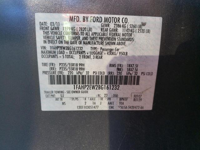 Photo 10 from auction – 2011 FORD TAURUS SEL with VIN 1FAHP2EW2BG161232