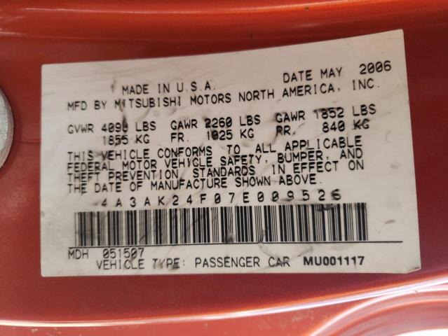 Photo 10 from auction – 2007 MITSUBISHI ECLIPSE GS with VIN 4A3AK24F07E009526