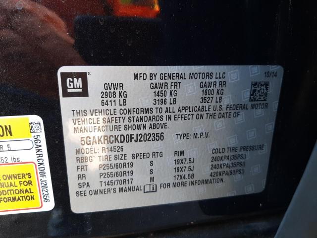Photo 10 from auction – 2015 BUICK ENCLAVE with VIN 5GAKRCKD0FJ202356