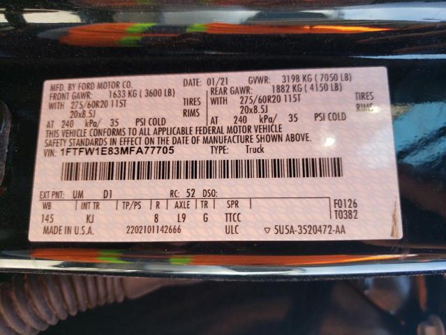 Photo 10 from auction – 2021 FORD F150 SUPER with VIN 1FTFW1E83MFA77705