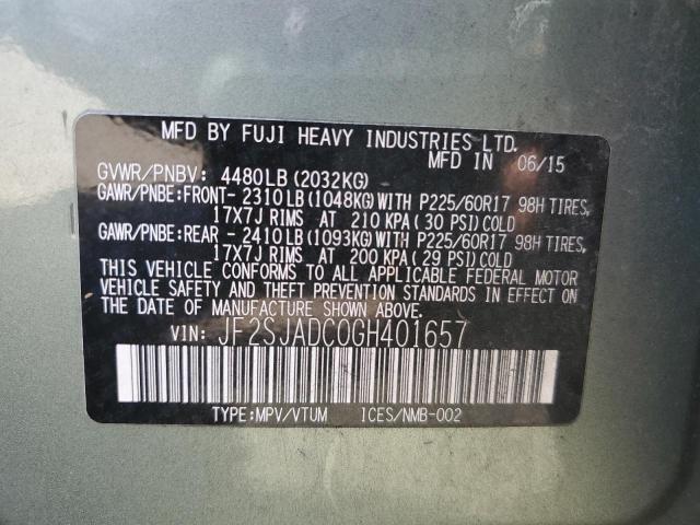 Photo 10 from auction – 2016 SUBARU FORESTER 2 with VIN JF2SJADC0GH401657