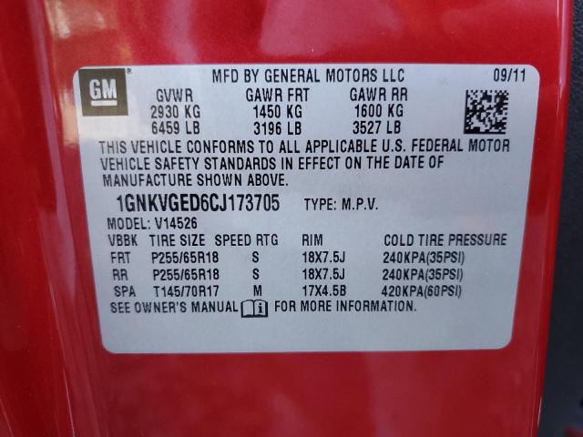 Photo 10 from auction – 2012 CHEVROLET TRAVERSE L with VIN 1GNKVGED6CJ173705