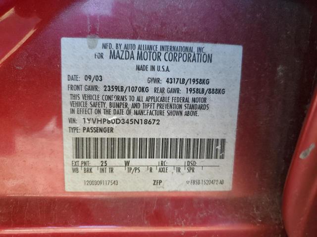 Photo 10 from auction – 2004 MAZDA 6 S with VIN 1YVHP80D345N18672