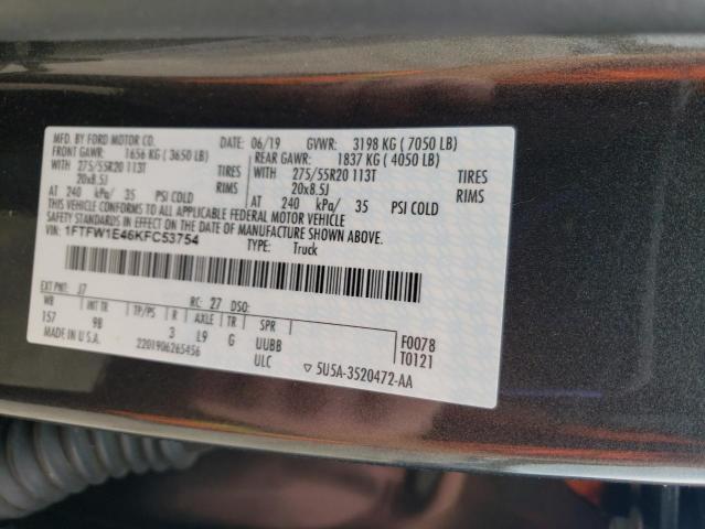 Photo 10 from auction – 2019 FORD F150 SUPER with VIN 1FTFW1E46KFC53754