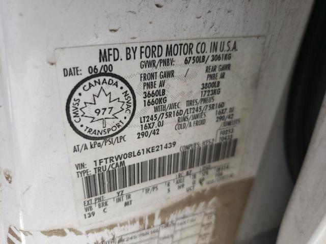 Photo 10 from auction – 2001 FORD F150 SUPER with VIN 1FTRW08L61KE21439
