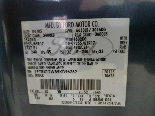 Photo 10 from auction – 2005 FORD F150 with VIN 1FTRX12W85KD96362