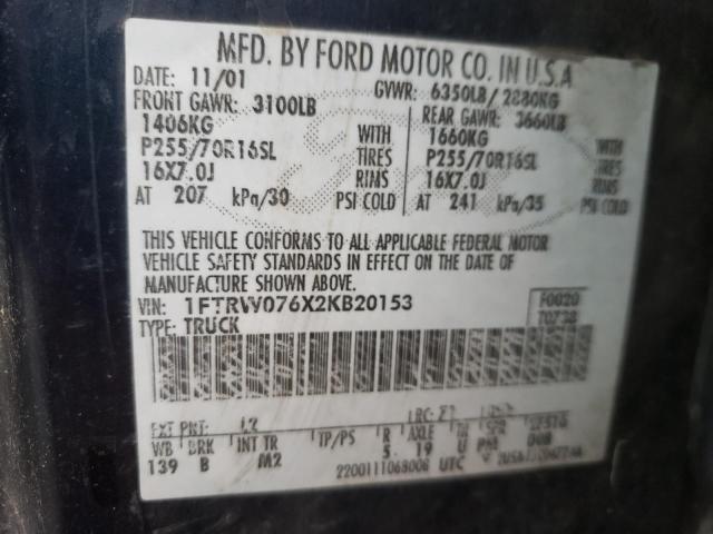 Photo 10 from auction – 2002 FORD F150 SUPER with VIN 1FTRW076X2KB20153