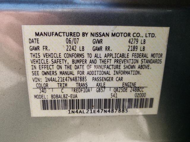 Photo 10 from auction – 2007 NISSAN ALTIMA 2.5 with VIN 1N4AL21E47N487885