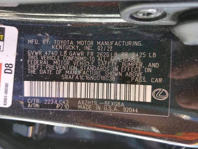 Photo 10 from auction – 2022 LEXUS ES 300H BA with VIN 58AFA1C16NU018038