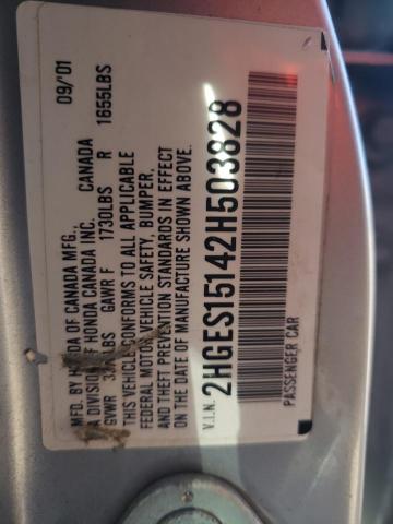 Photo 10 from auction – 2002 HONDA CIVIC DX with VIN 2HGES15142H503828
