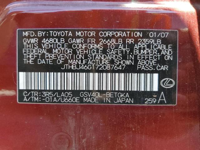 Foto 10 de la subasta – 2007 LEXUS ES 350 con VIN JTHBJ46G172087647