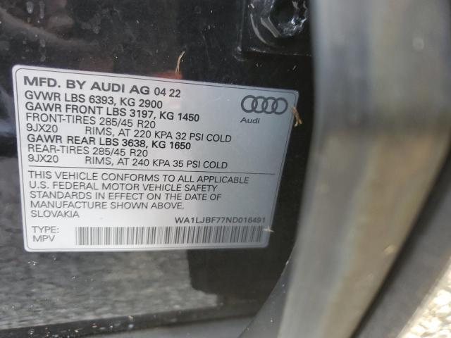 Photo 10 from auction – 2022 AUDI Q7 PREMIUM with VIN WA1LJBF77ND016491