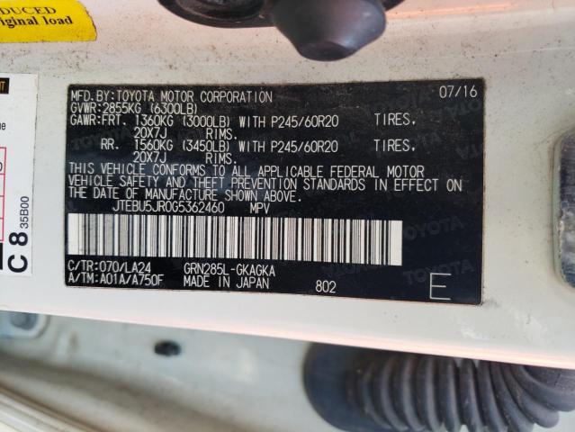Photo 10 from auction – 2016 TOYOTA 4RUNNER SR with VIN JTEBU5JR0G5362460