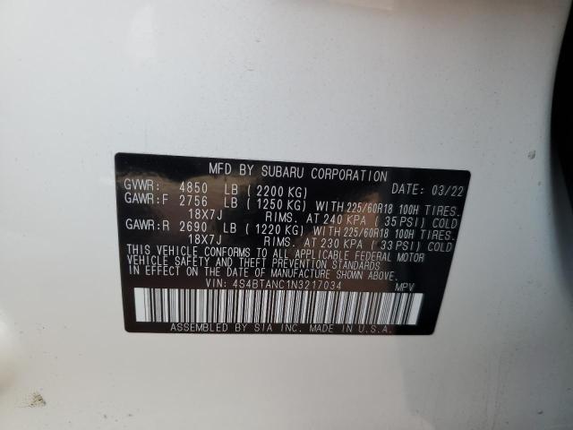 Photo 10 from auction – 2022 SUBARU OUTBACK LI with VIN 4S4BTANC1N3217034