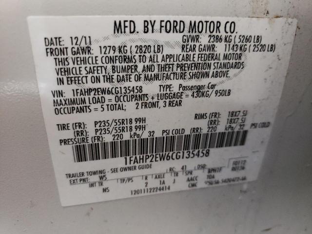 Photo 10 from auction – 2012 FORD TAURUS SEL with VIN 1FAHP2EW6CG135458