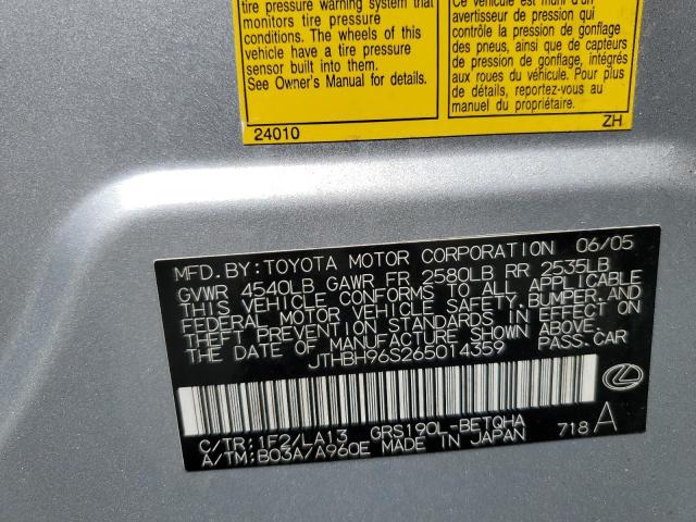 Photo 10 from auction – 2006 LEXUS GS 300 with VIN JTHBH96S265014359