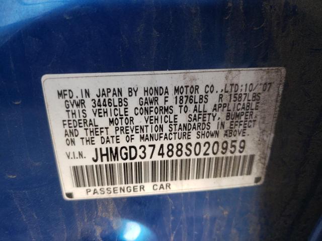 Photo 10 from auction – 2008 HONDA FIT with VIN JHMGD37488S020959