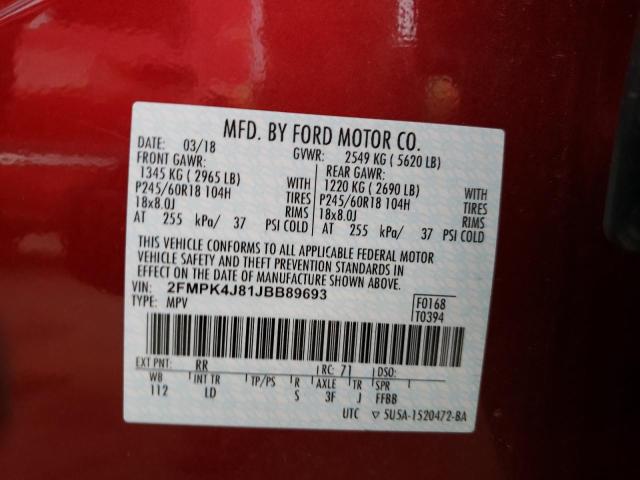 Photo 10 from auction – 2018 FORD EDGE SEL with VIN 2FMPK4J81JBB89693