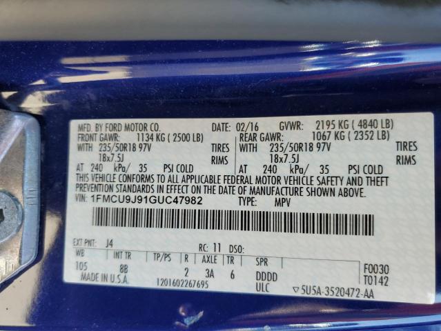 Photo 10 from auction – 2016 FORD ESCAPE TIT with VIN 1FMCU9J91GUC47982