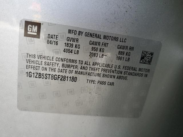 Photo 10 from auction – 2016 CHEVROLET MALIBU LS with VIN 1G1ZB5ST8GF281180