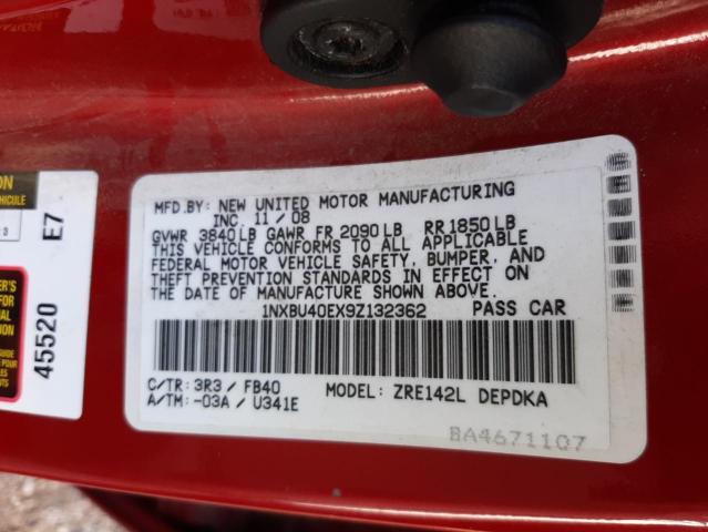 Photo 10 from auction – 2009 TOYOTA COROLLA with VIN 1NXBU40EX9Z132362