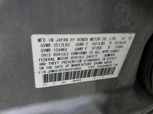 Photo 10 from auction – 2010 HONDA FIT with VIN JHMGE8H29AC034893
