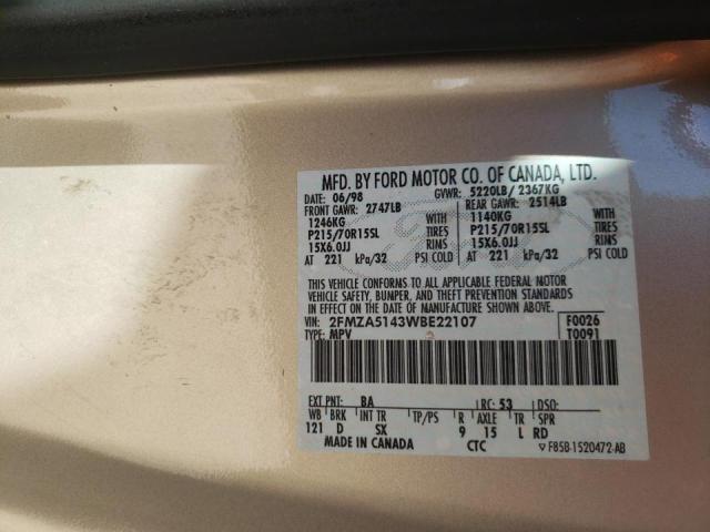 Zdjęcie 10 z aukcji – 1998 FORD WINDSTAR W z VIN 2FMZA5143WBE22107