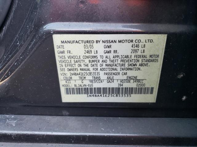 Photo 10 from auction – 2005 NISSAN MAXIMA SE with VIN 1N4BA41E25C853535