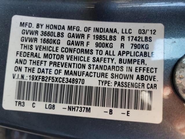 Photo 10 from auction – 2012 HONDA CIVIC LX with VIN 19XFB2F5XCE348970