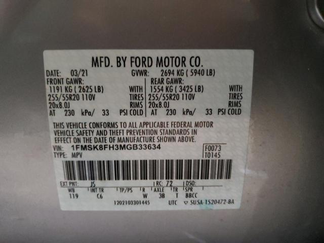 Photo 10 from auction – 2021 FORD EXPLORER L with VIN 1FMSK8FH3MGB33634