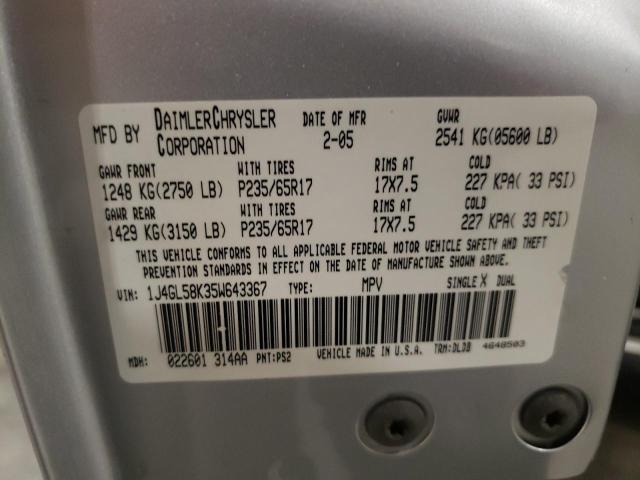 Photo 10 from auction – 2005 JEEP LIBERTY with VIN 1J4GL58K35W643367