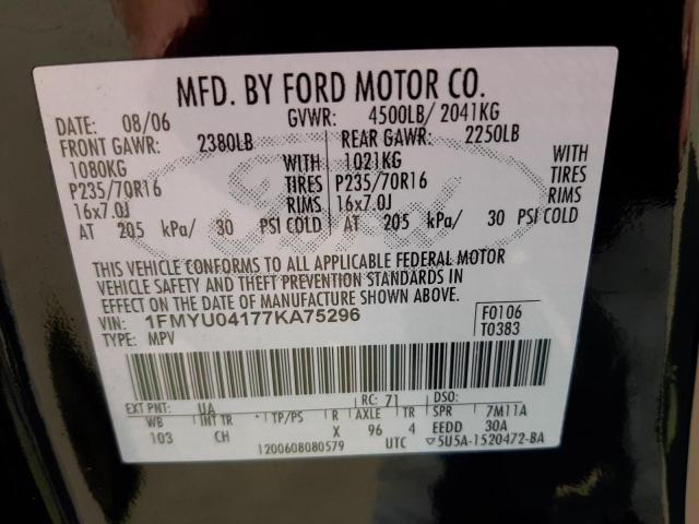 Photo 10 from auction – 2007 FORD ESCAPE LIM with VIN 1FMYU04177KA75296