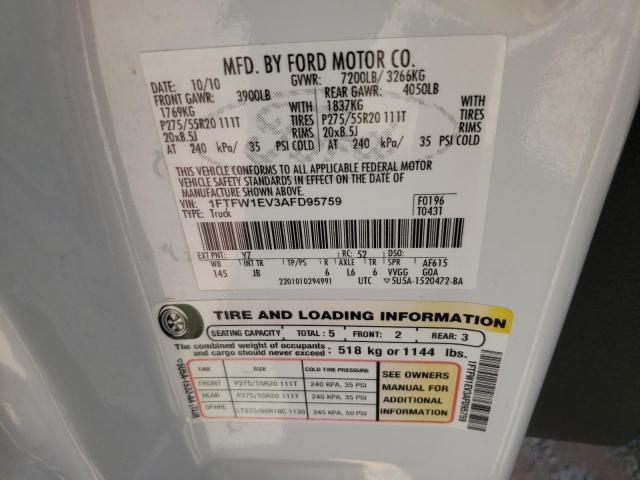Photo 10 from auction – 2010 FORD F150 SUPER with VIN 1FTFW1EV3AFD95759