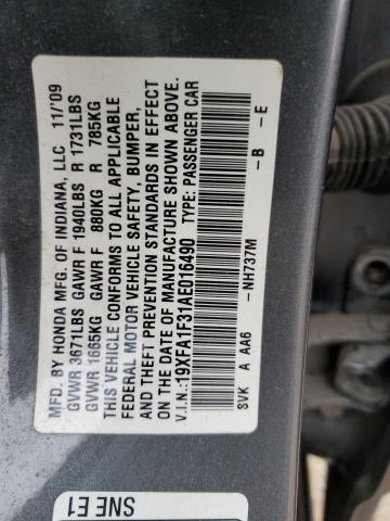 Photo 10 from auction – 2010 HONDA CIVIC VP with VIN 19XFA1F31AE016490