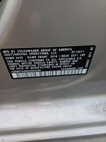 Photo 10 from auction – 2012 VOLKSWAGEN PASSAT SE with VIN 1VWBP7A35CC004700