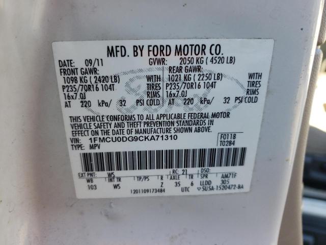 Photo 10 from auction – 2012 FORD ESCAPE XLT with VIN 1FMCU0DG9CKA71310