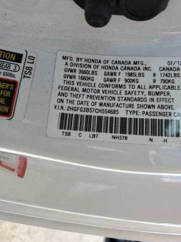Photo 10 from auction – 2012 HONDA CIVIC LX with VIN 2HGFG3B57CH554685