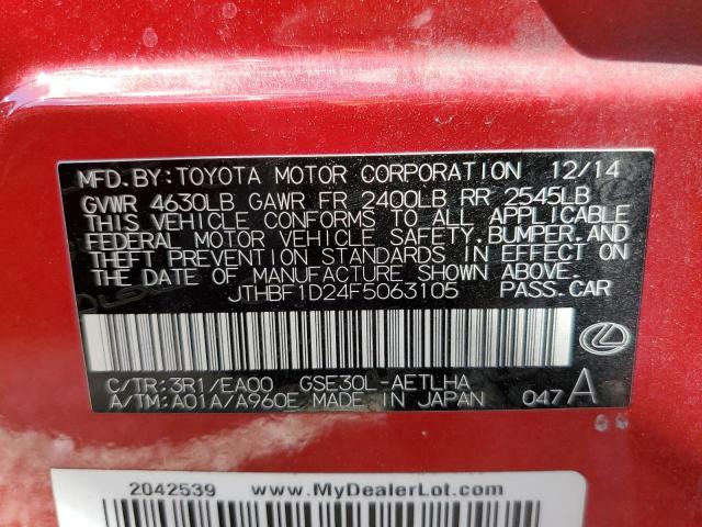Photo 10 from auction – 2015 LEXUS IS 250 with VIN JTHBF1D24F5063105