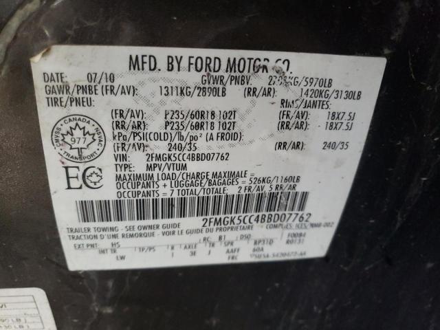 Photo 10 from auction – 2011 FORD FLEX SEL with VIN 2FMGK5CC4BBD07762