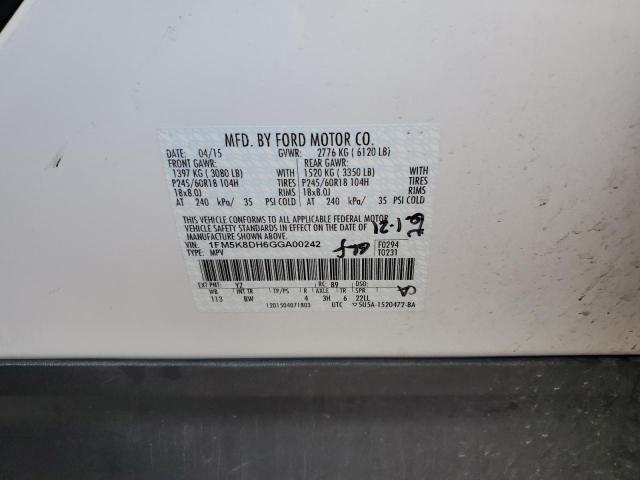 Photo 10 from auction – 2016 FORD EXPLORER X with VIN 1FM5K8DH6GGA00242