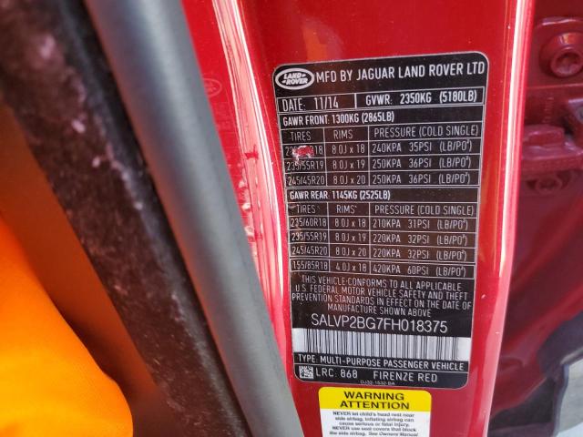 Photo 10 from auction – 2015 LAND ROVER RANGE ROVE with VIN SALVP2BG7FH018375
